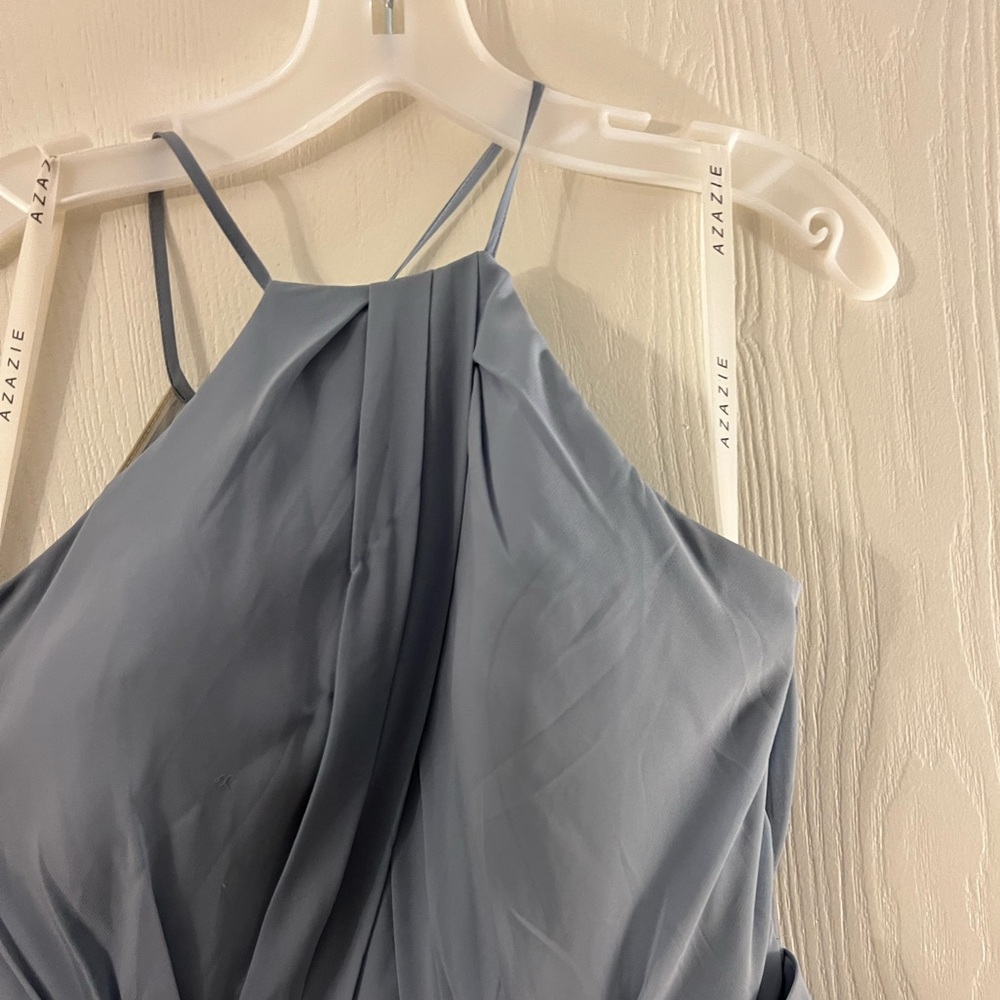 Azazie Disty Blue high neck bridesmaid dress. Size A12. 
No Alterstions